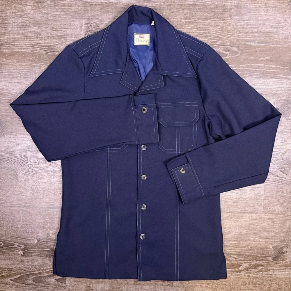 VTG 70s Levis Panatela Leisure Suit Mens L Tall Blue Disco Rockabilly Western